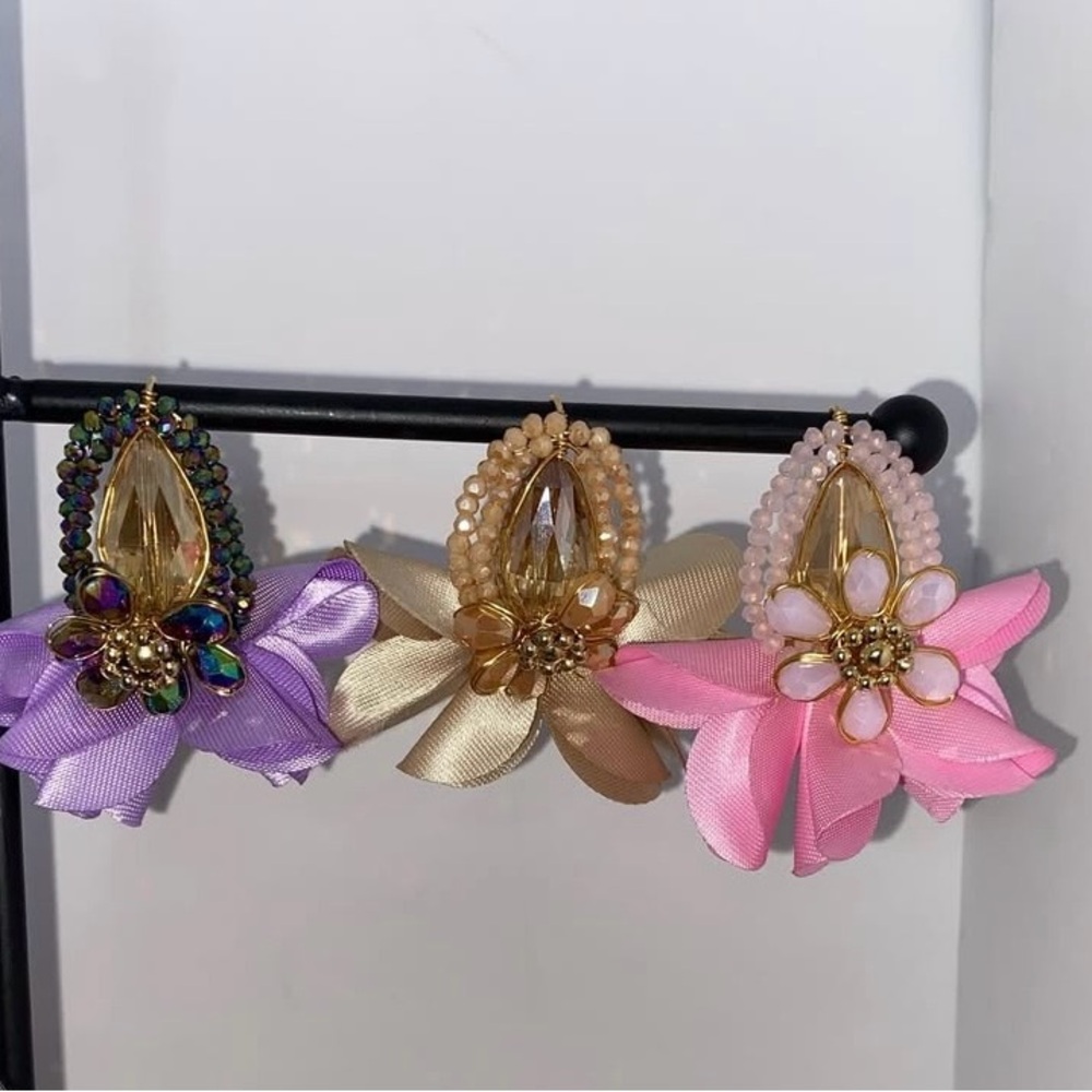 Elegant Beaded Teardrop Earrings - Purple, Gold, Pink